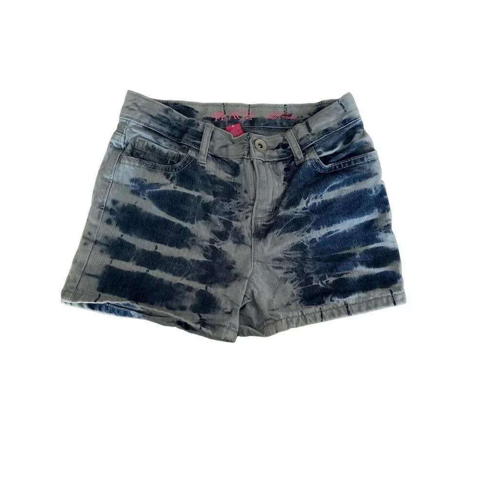 The Children’s Place Girls Tie Dye Denim Shortie Shorts | Size 8